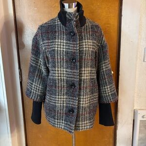 Plaid winter button down coat.  With ribbed sleeves.